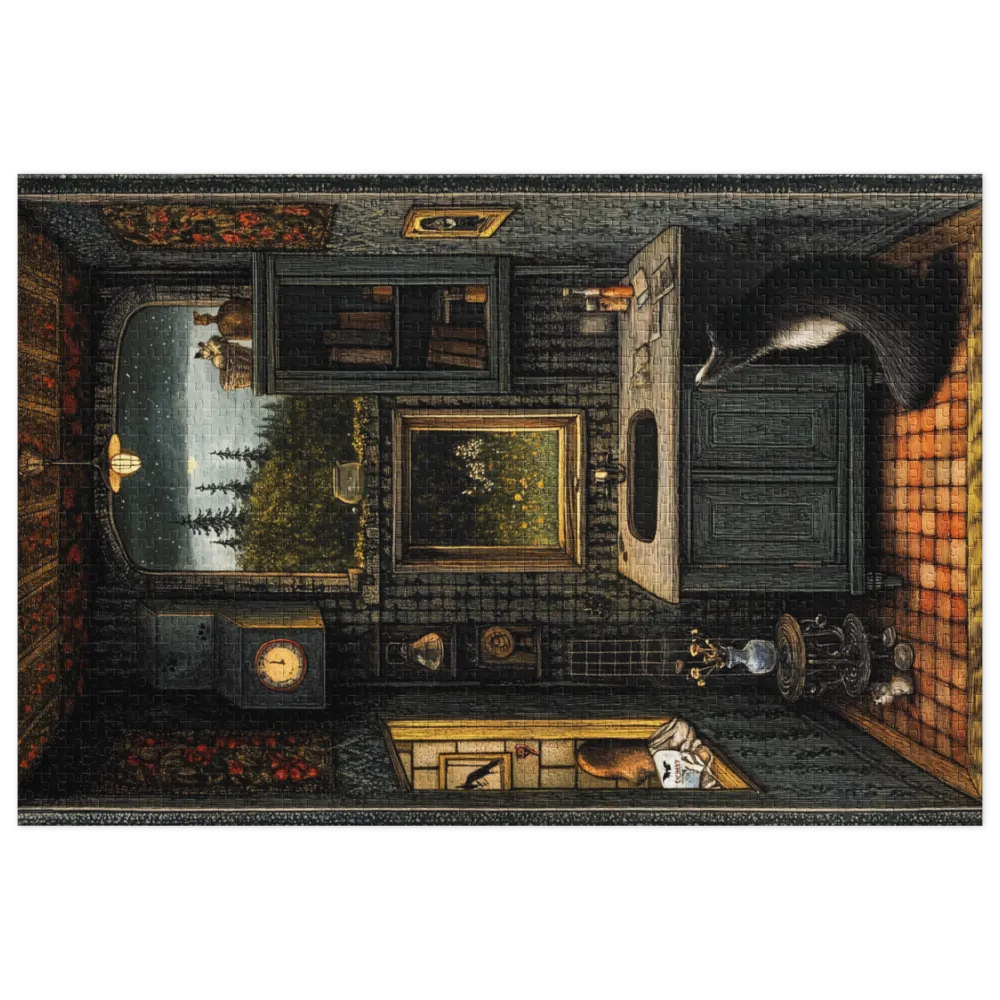 Surreal Kitchen Scene with Bear and Cat | Jigsaw Puzzle (252/520 pieces)