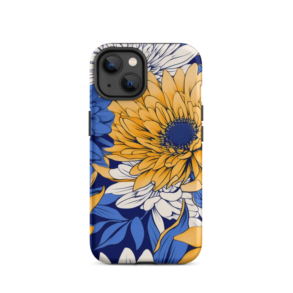 Floral Illustration: Blue and Yellow Chrysanthemums | Phone Case