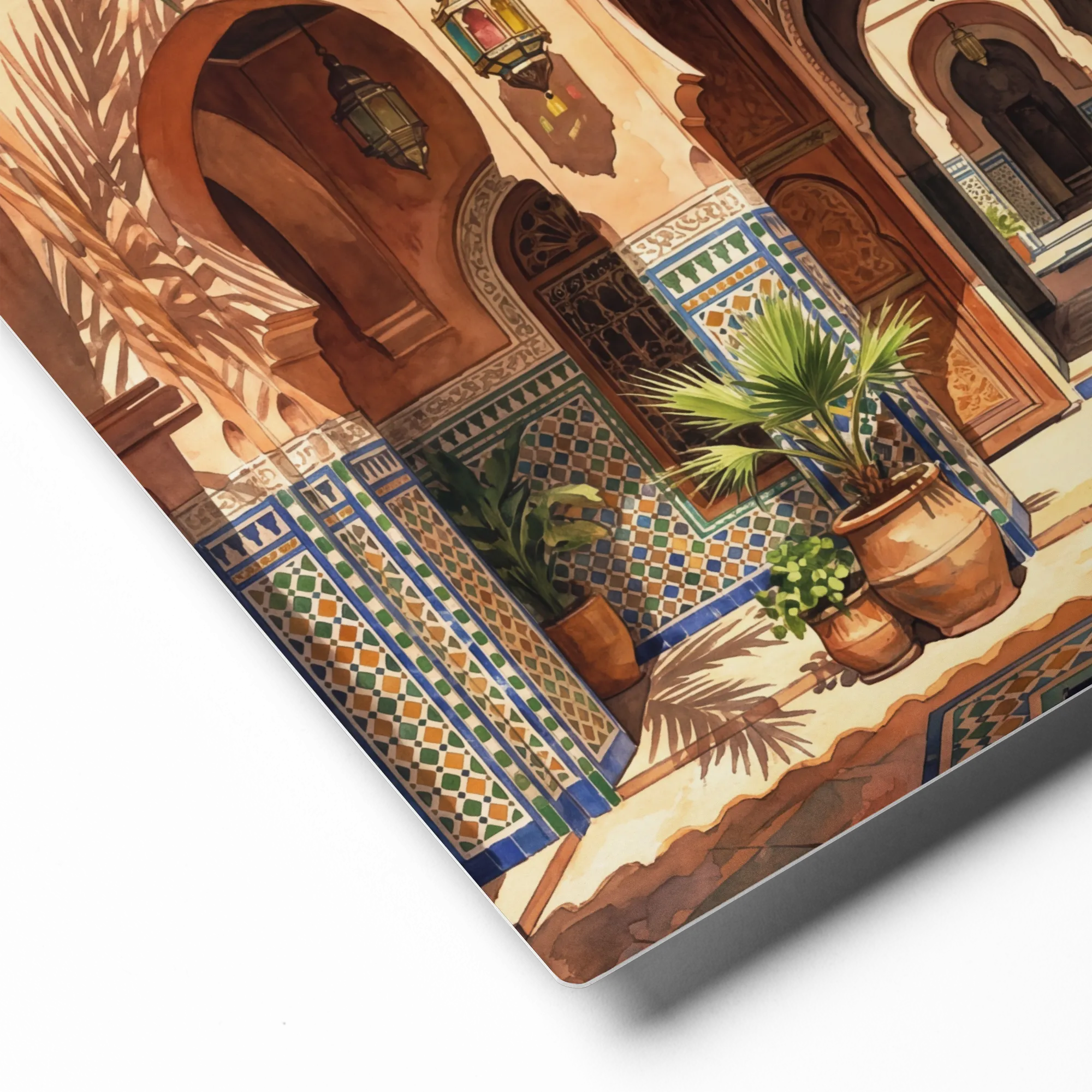 Riad Courtyard Oasis 
 Poster with Red oak Frame | 12″x 18″