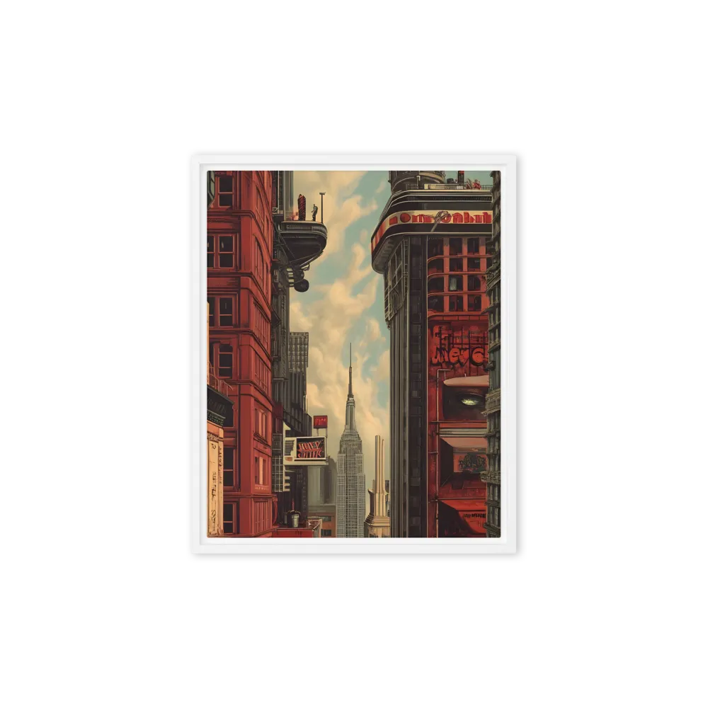 Echoes of Tomorrow: Retro-Futuristic Cityscape 
 Canvas with White Frame