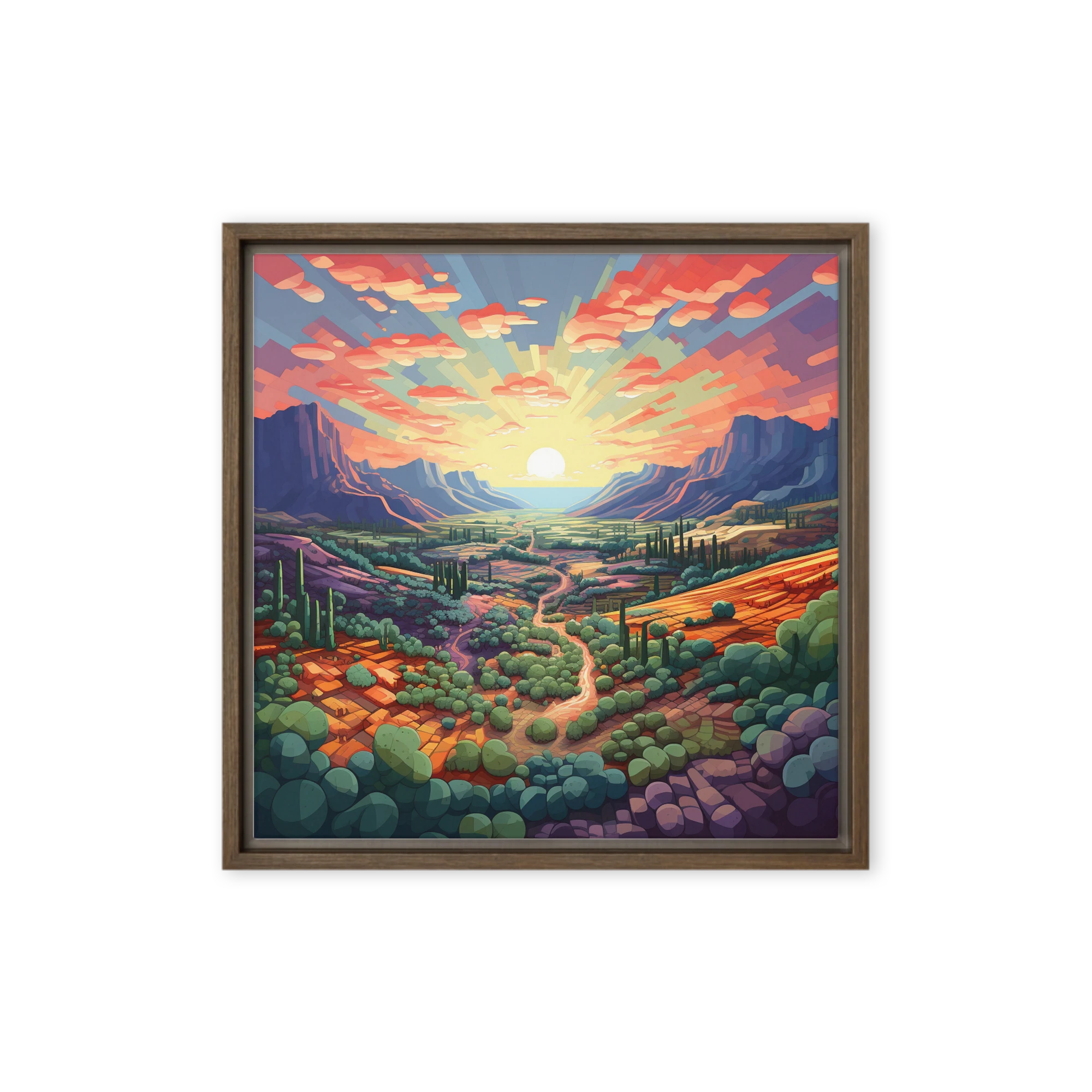 Geometric Sunset Valley Landscape | Art Print