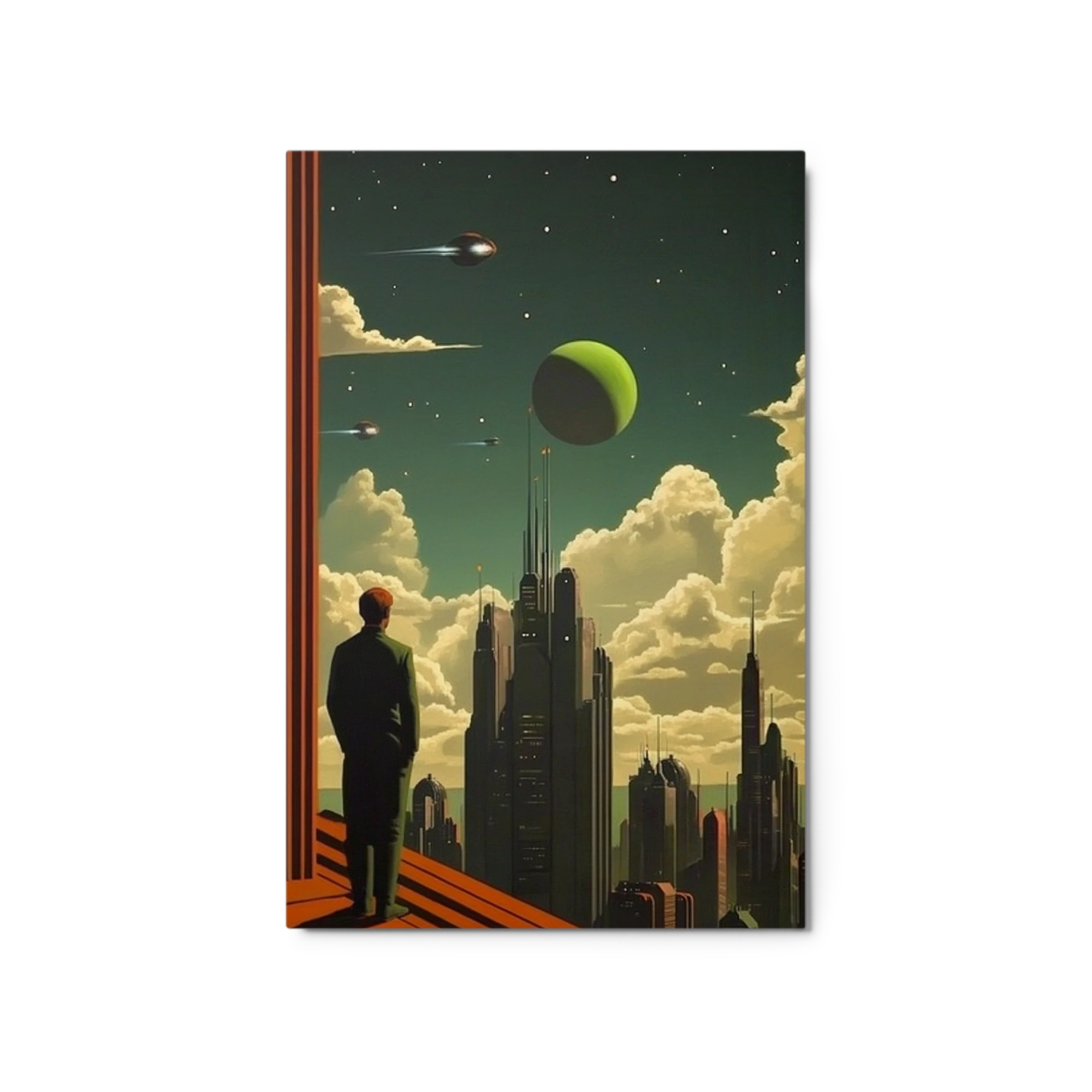 Futuristic Cityscape with Celestial Bodies