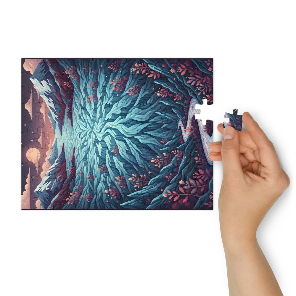 Moonlit Glacial Valley 
 Jigsaw Puzzle in Tin Box